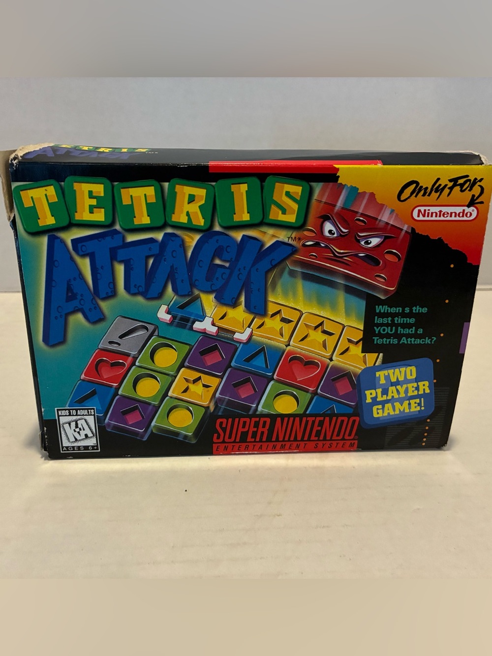 Nintendo Tetris Attack SNES Boxed Game with Bright Multi-Color Artwork